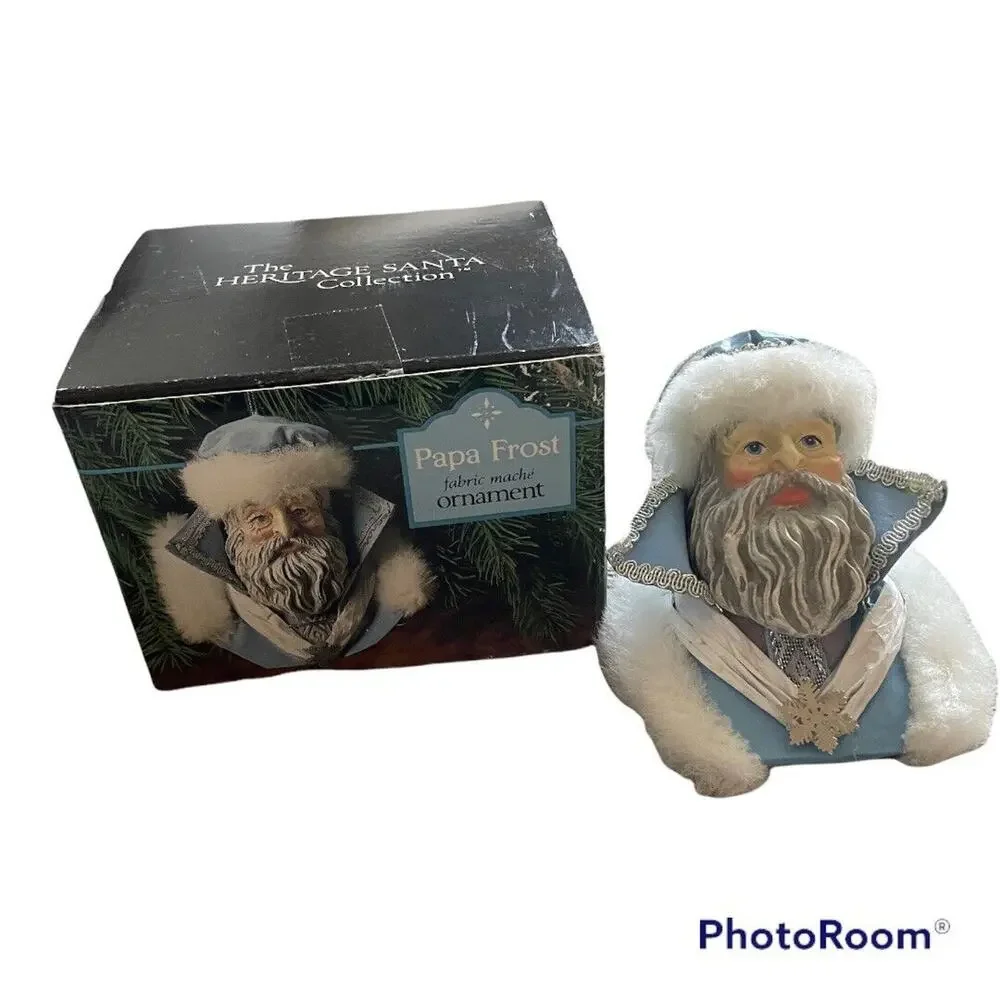 Papa Frost Blue fabric mache ornament Vintage The Heritage Santa Collection RARE